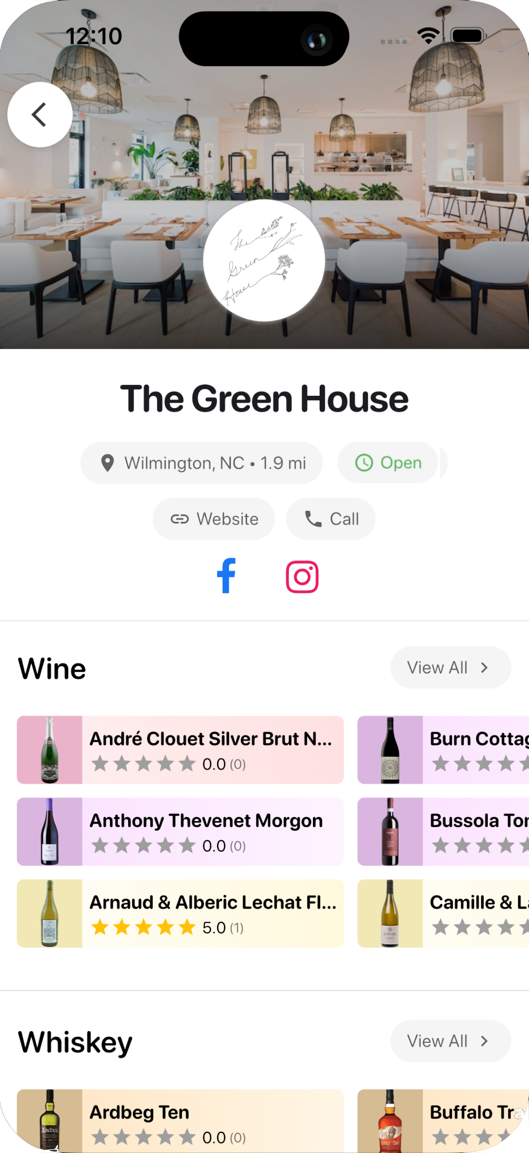 Venue listing in Tipsy app